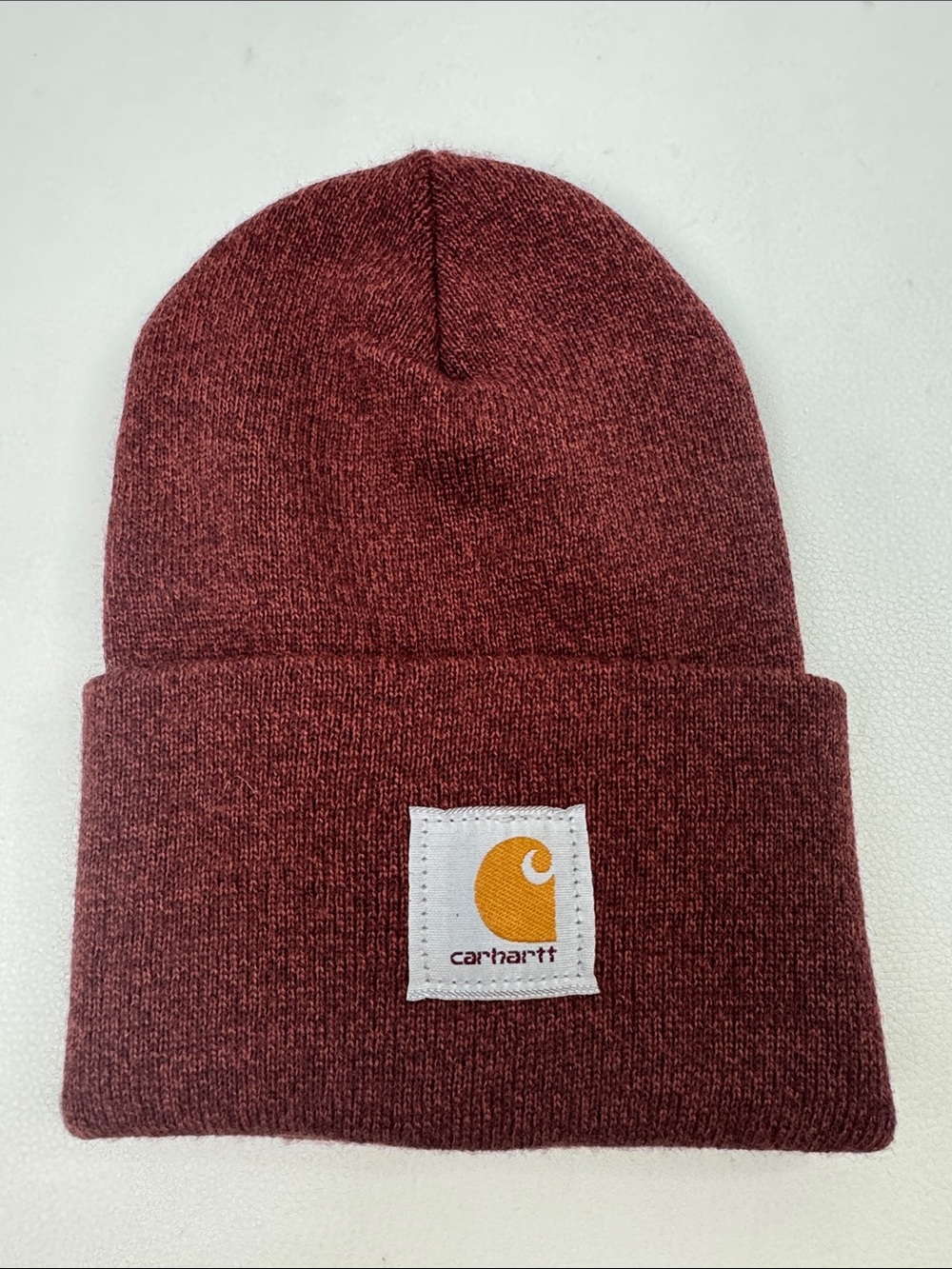 Carhartt Fold-Over Beanie Knit Hat Wine Burgundy Logo Patch OS NEW